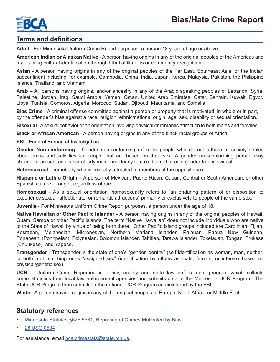 Bias / Hate Crime Report Form - Minnesota, Page 3