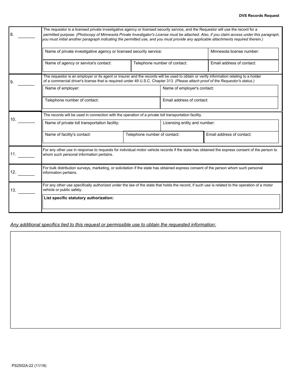 Form PS2502A-22 Dvs Record Request - Minnesota, Page 4