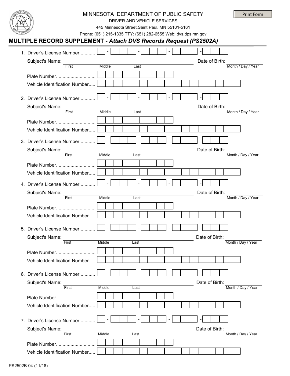 Form PS2502A-22 Dvs Record Request - Minnesota, Page 5