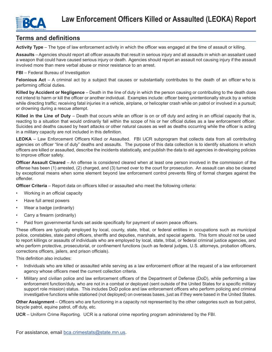 Law Enforcement Officers Killed or Assaulted (Leoka) Report Form - Minnesota, Page 2