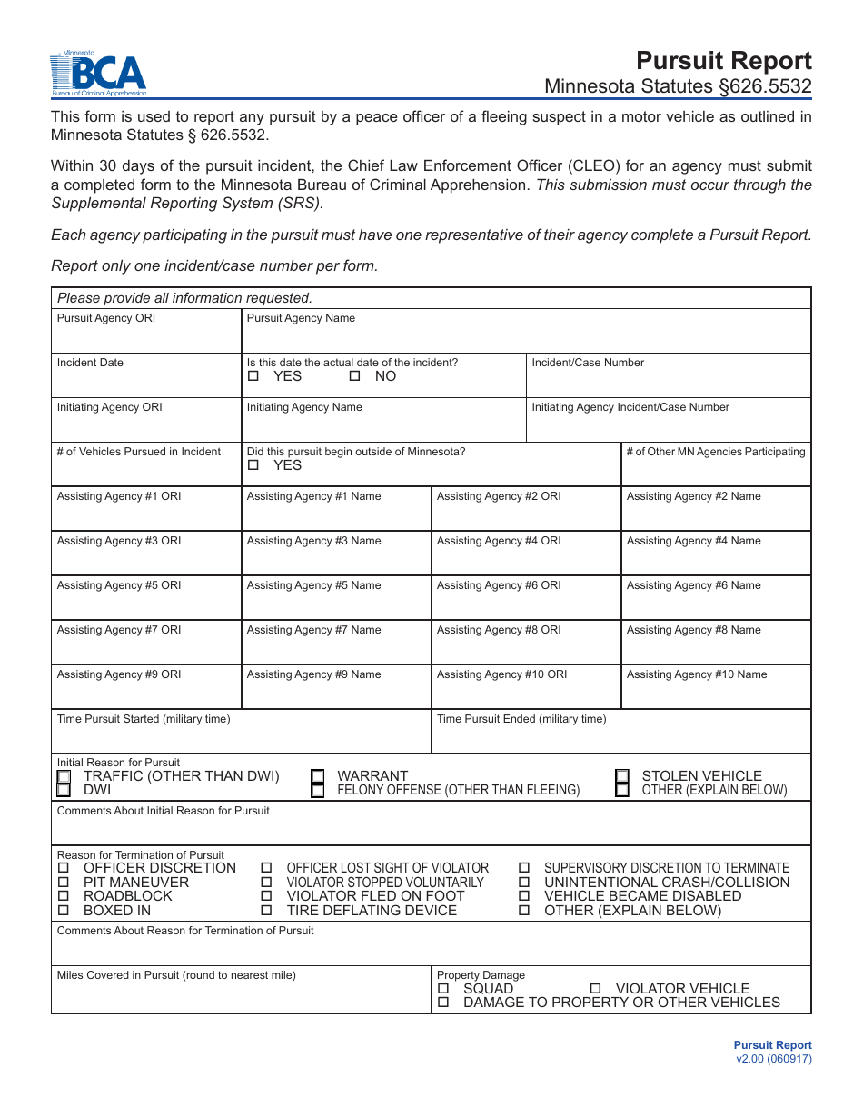 Minnesota Pursuit Report Form - Fill Out, Sign Online And Download Pdf 