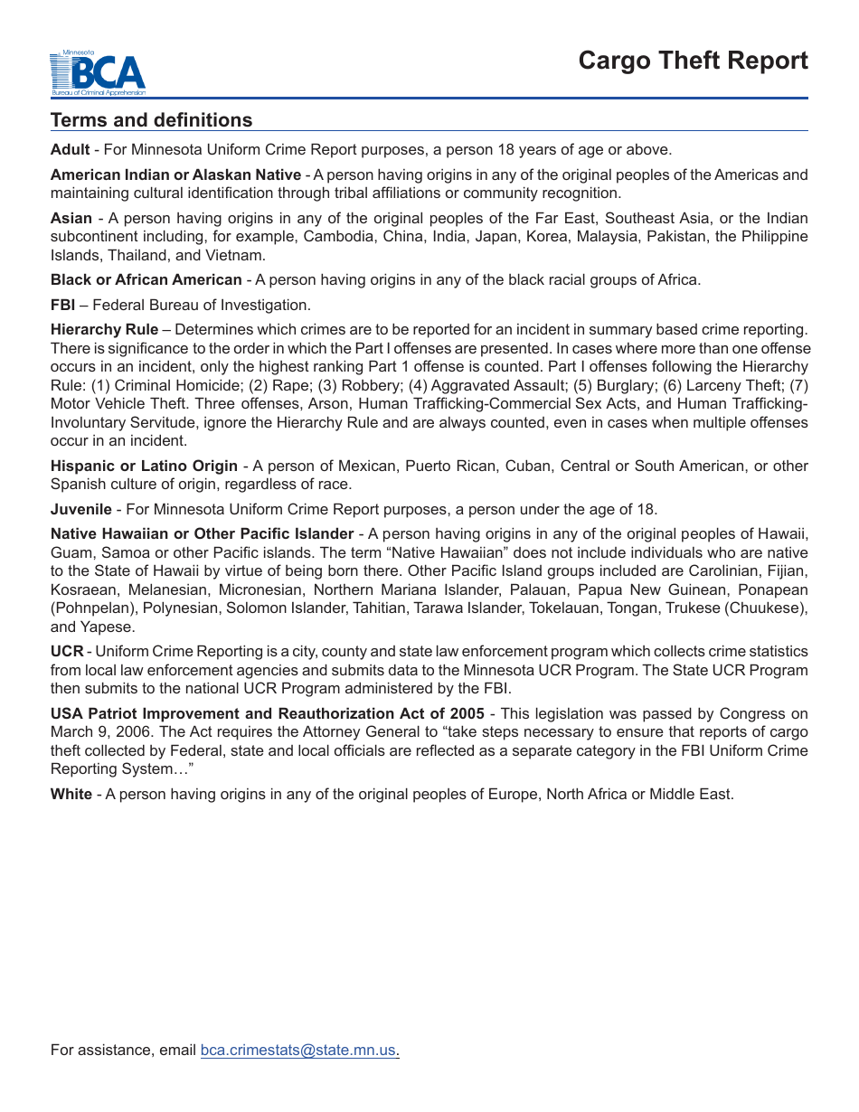 Cargo Theft Report Form - Minnesota, Page 3