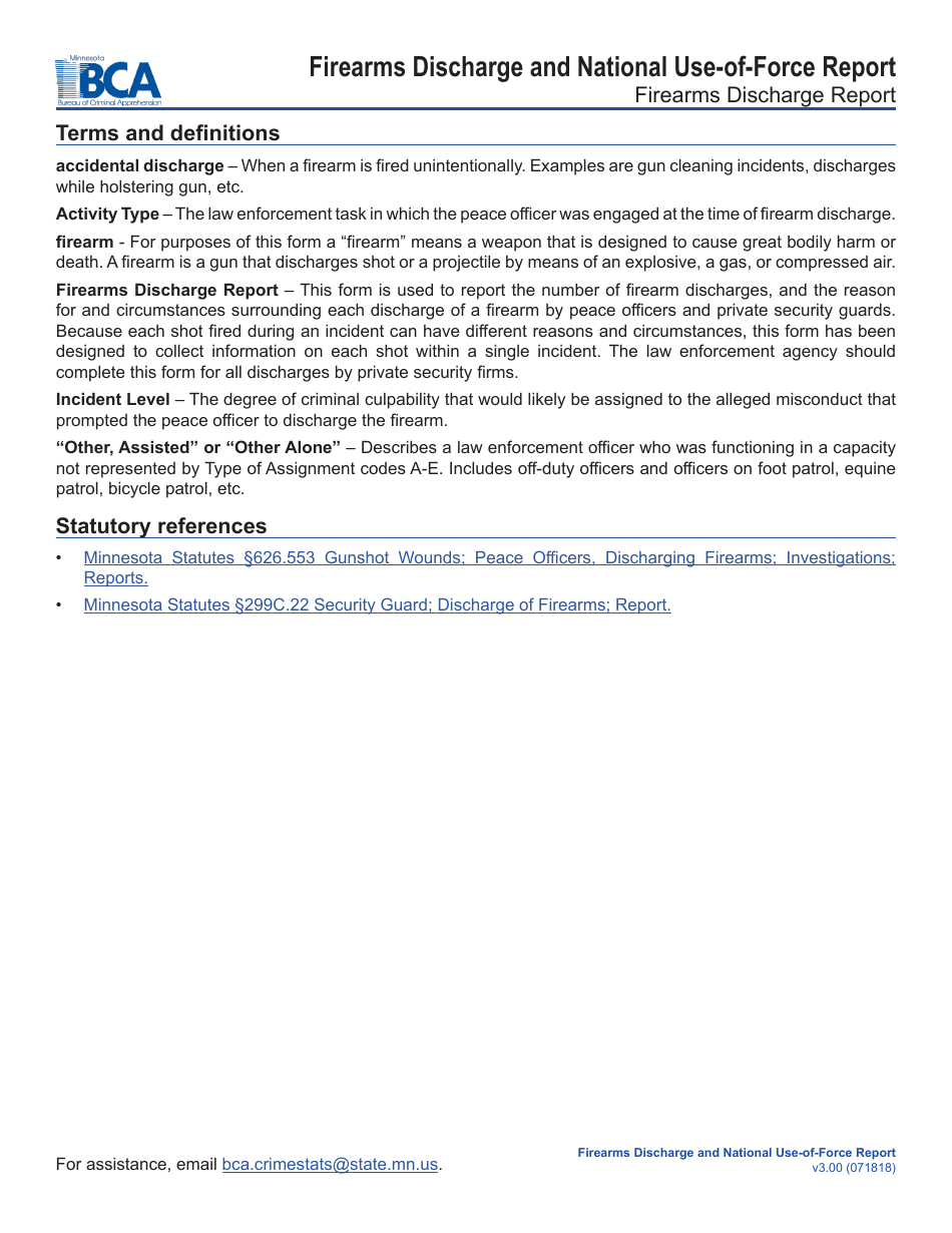 Firearms Discharge and National Use-Of-Force Report Form - Minnesota, Page 3