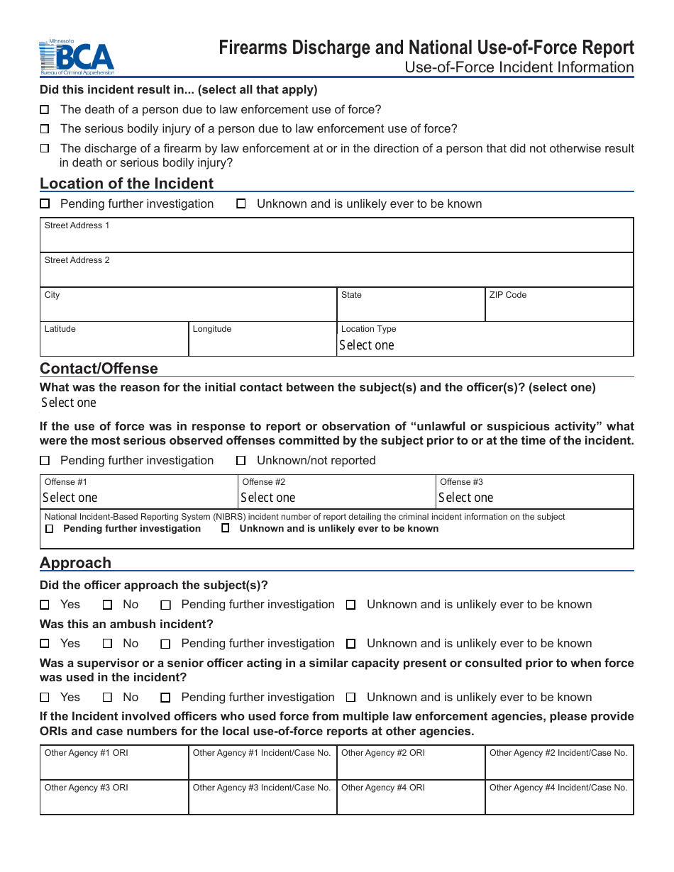Firearms Discharge and National Use-Of-Force Report Form - Minnesota, Page 4