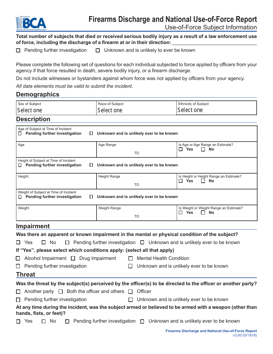 Firearms Discharge and National Use-Of-Force Report Form - Minnesota, Page 5