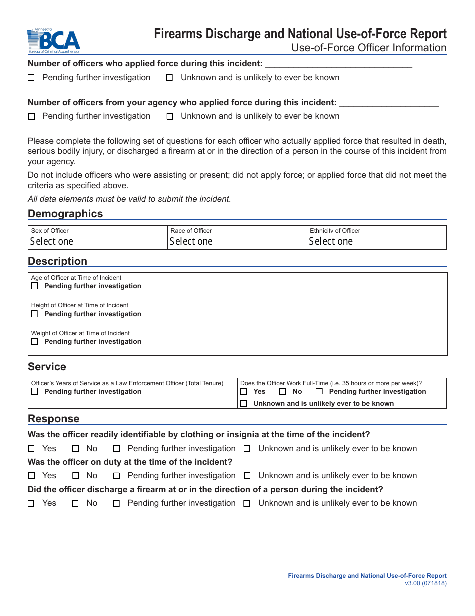 Firearms Discharge and National Use-Of-Force Report Form - Minnesota, Page 7