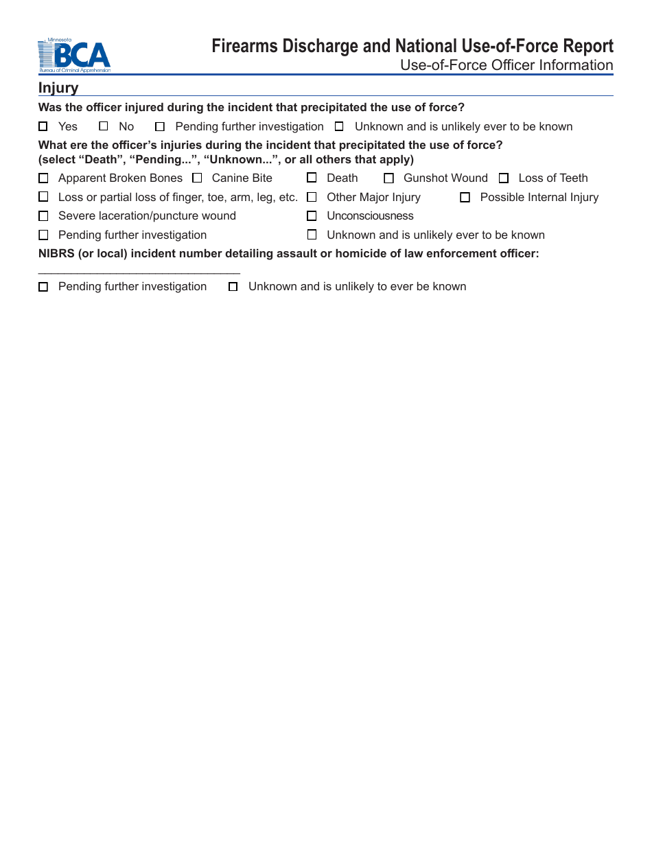Firearms Discharge and National Use-Of-Force Report Form - Minnesota, Page 8