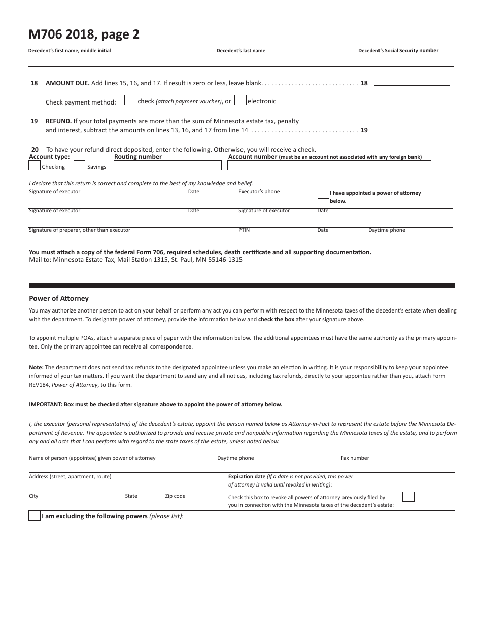 Form M706 - 2018 - Fill Out, Sign Online and Download Fillable PDF ...