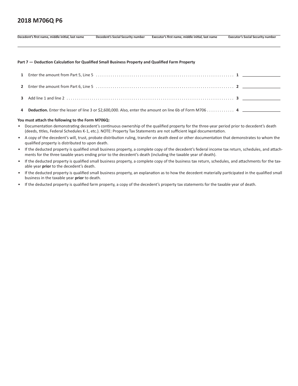 Form M706Q Election to Claim the Qualified Small Business and Farm Property Deduction - Minnesota, Page 6