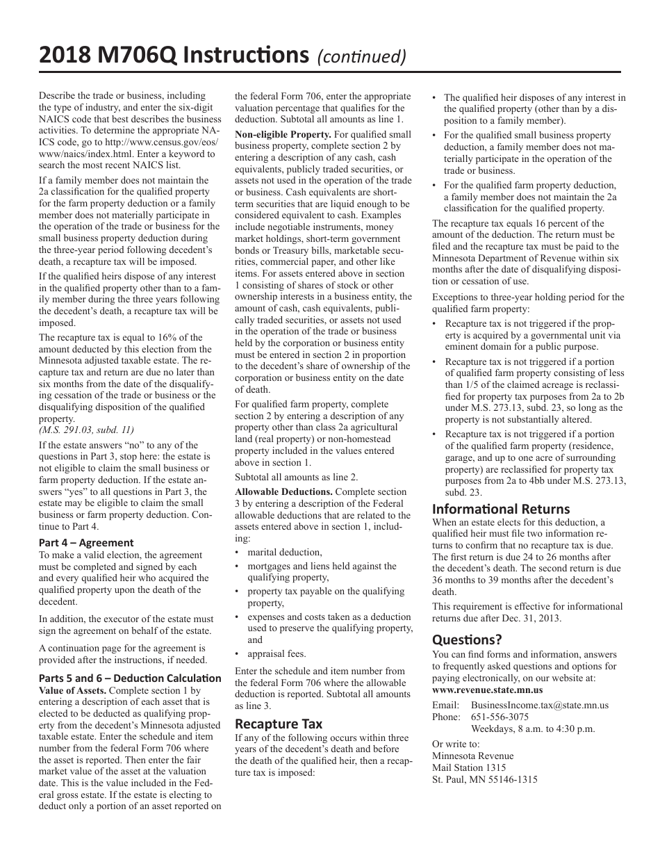 Form M706Q Election to Claim the Qualified Small Business and Farm Property Deduction - Minnesota, Page 8