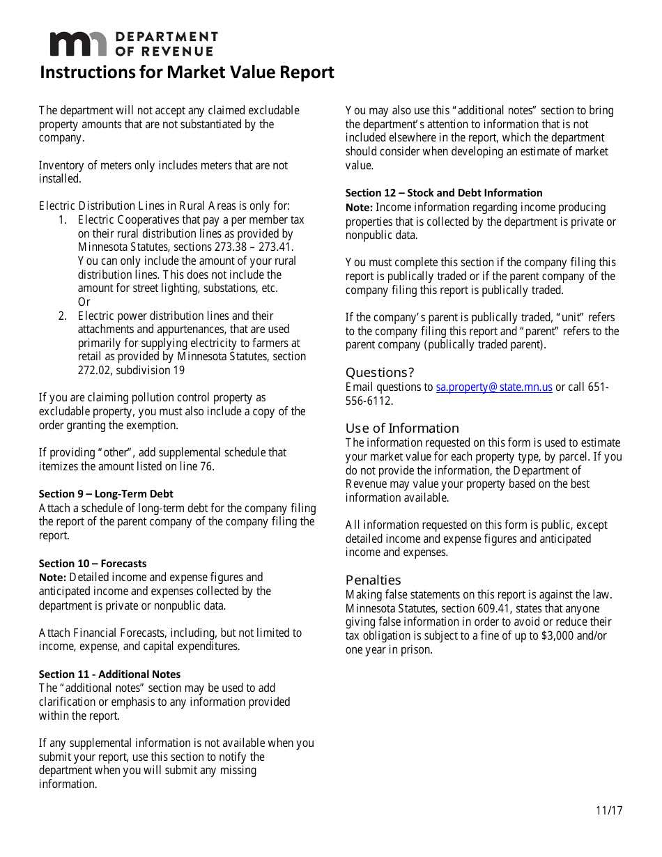 Instructions for Market Value Report Form - Minnesota, Page 3