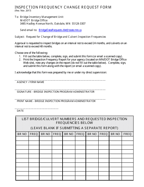 Inspection Frequency Change Request Form - Minnesota