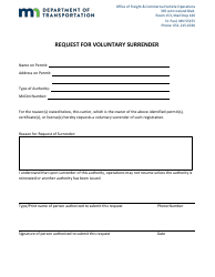 Document preview: Request for Voluntary Surrender - Minnesota