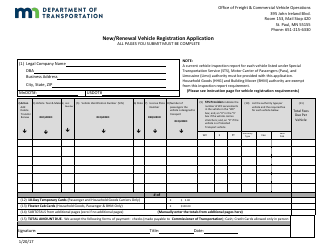 New/Renewal Vehicle Registration Application Form - Minnesota