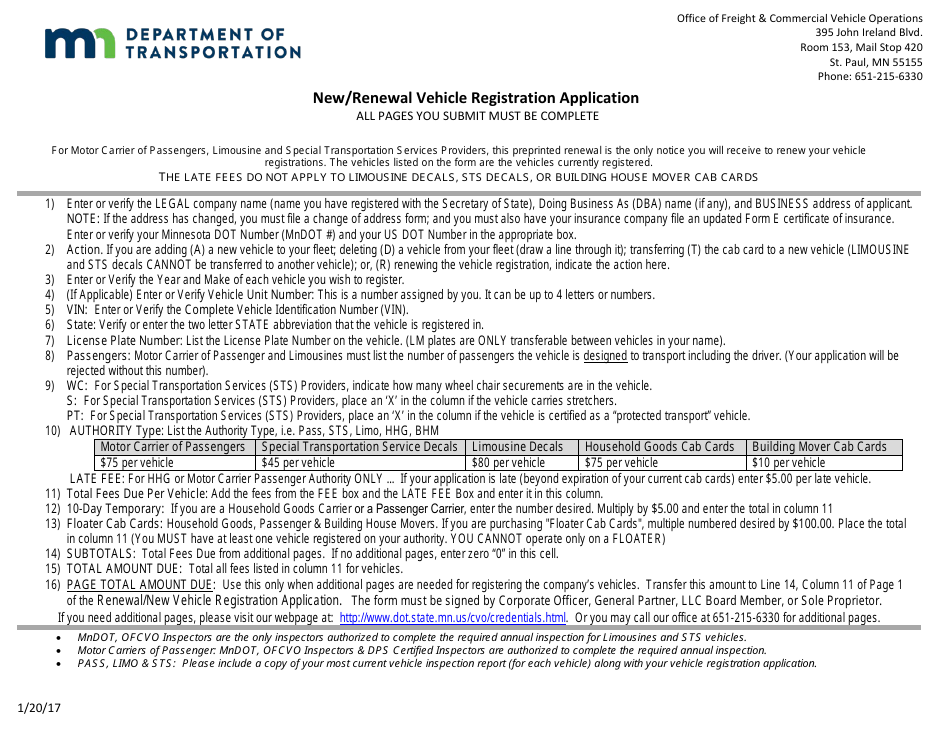 New / Renewal Vehicle Registration Application Form - Minnesota, Page 3