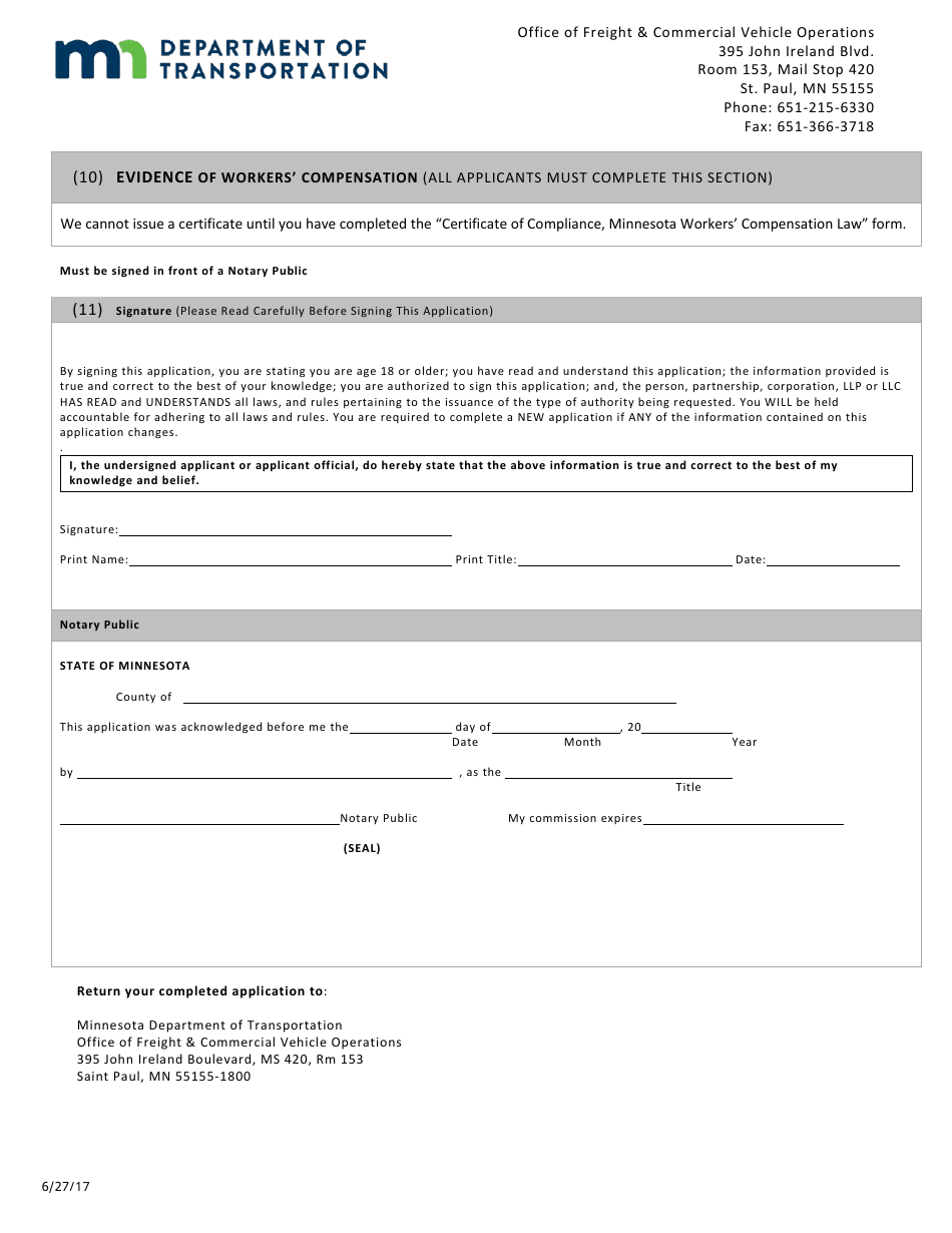 Motor Carrier of Property Registration Statement Form - Minnesota, Page 2