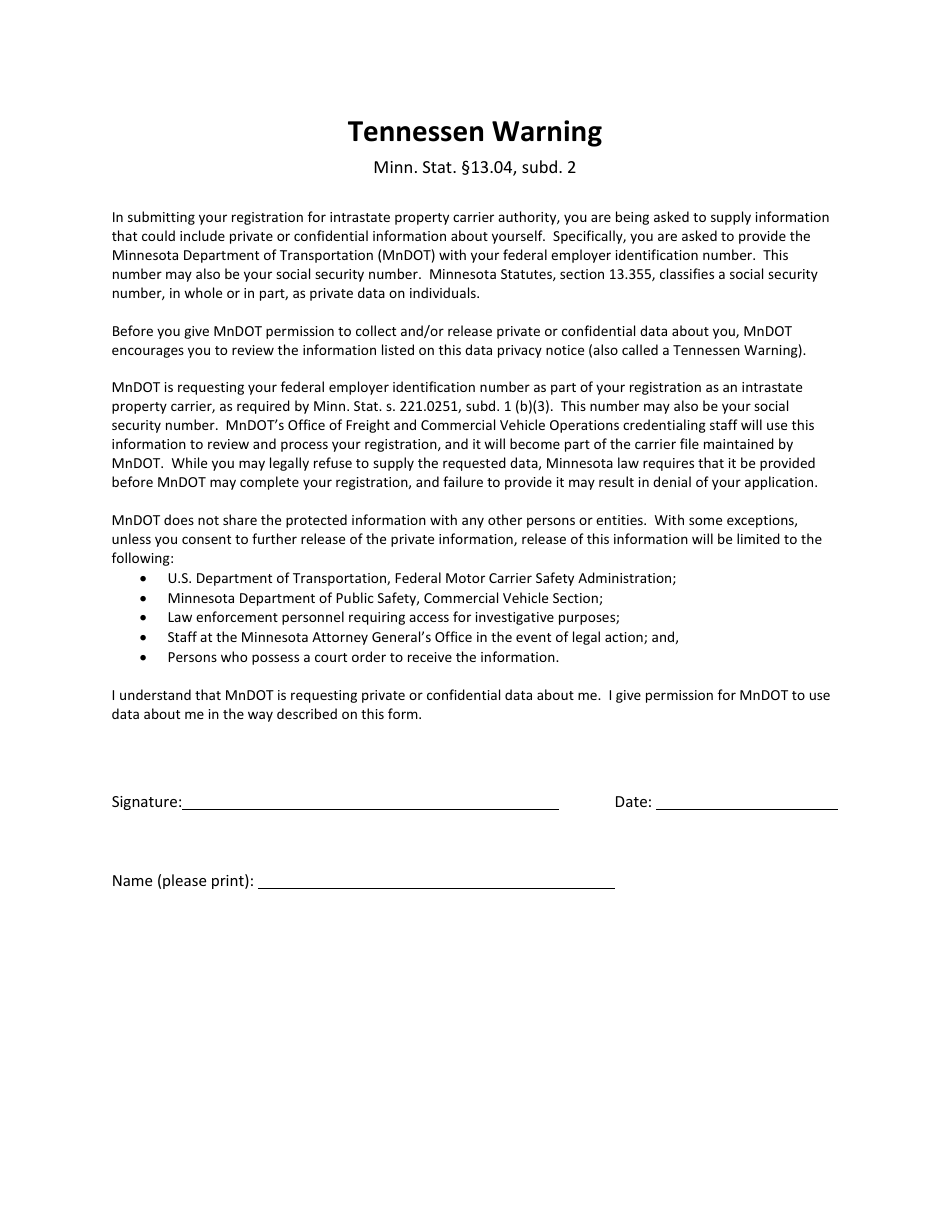 Motor Carrier of Property Registration Statement Form - Minnesota, Page 4