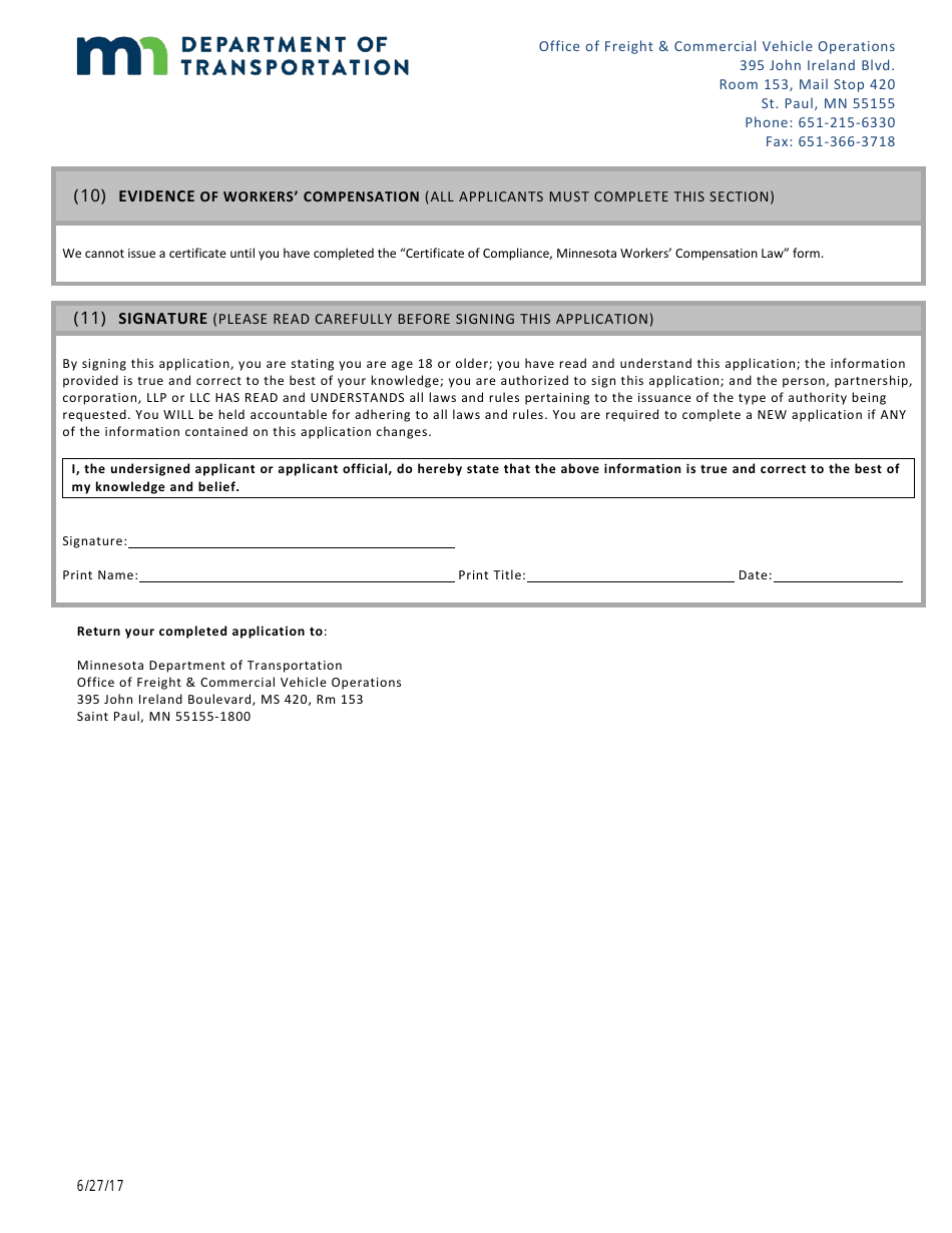 Household Goods Mover Permit Application Form - Minnesota, Page 3