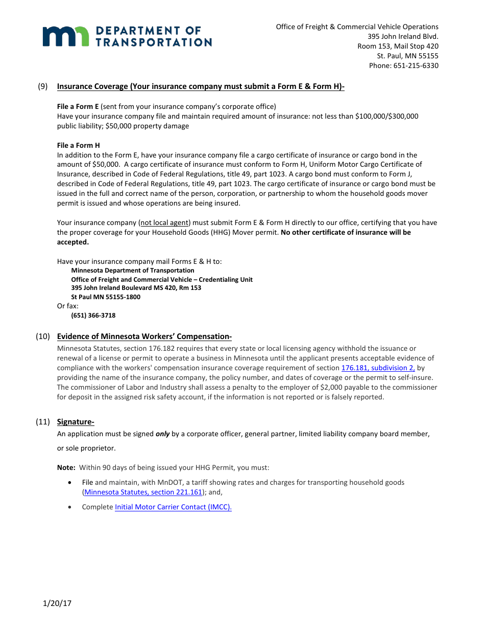 Household Goods Mover Permit Application Form - Minnesota, Page 6