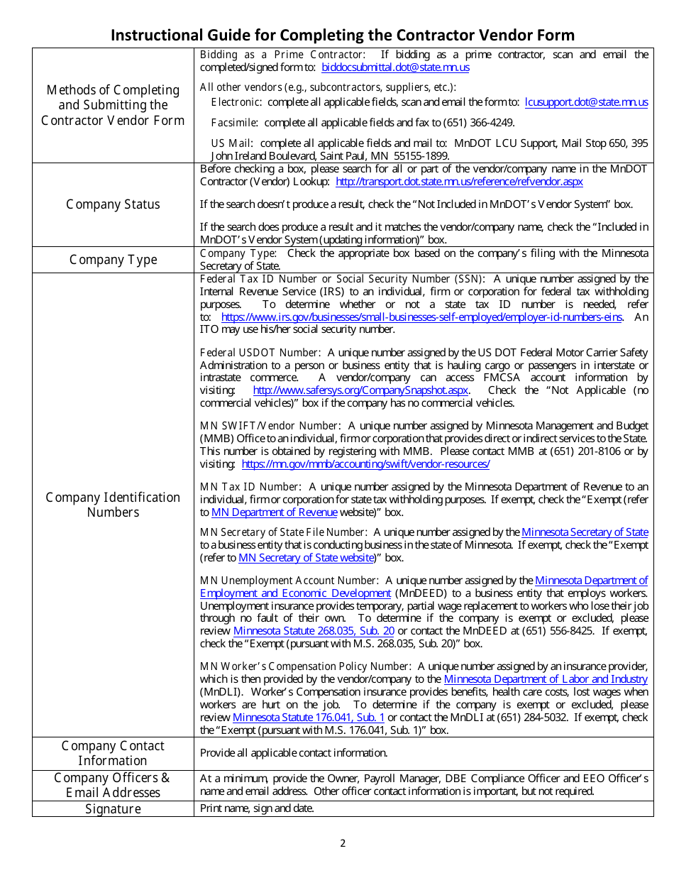 Contractor Vendor Form - Minnesota, Page 2
