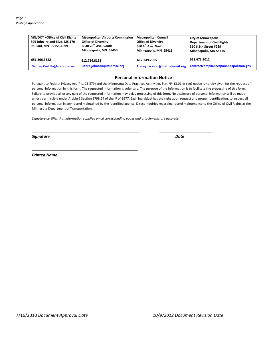 Protege Application Form - Mentor / Protege Program - Minnesota, Page 3