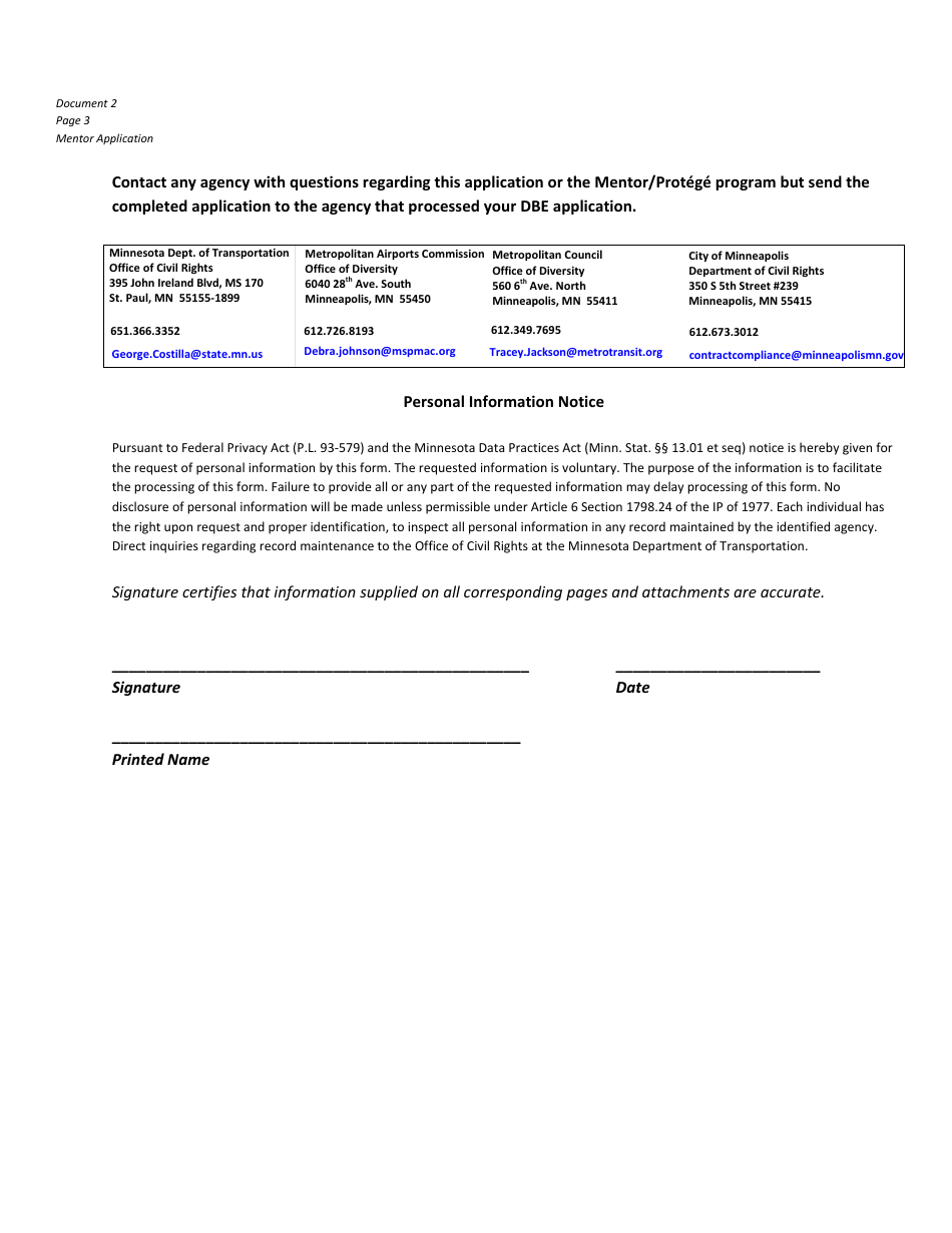 Mentor Application Form - Mentor / Protege Program - Minnesota, Page 3