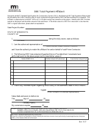 Document preview: Dbe Total Payment Affidavit Form - Minnesota