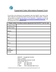 Document preview: Equipment Sales Information Request Form - Minnesota