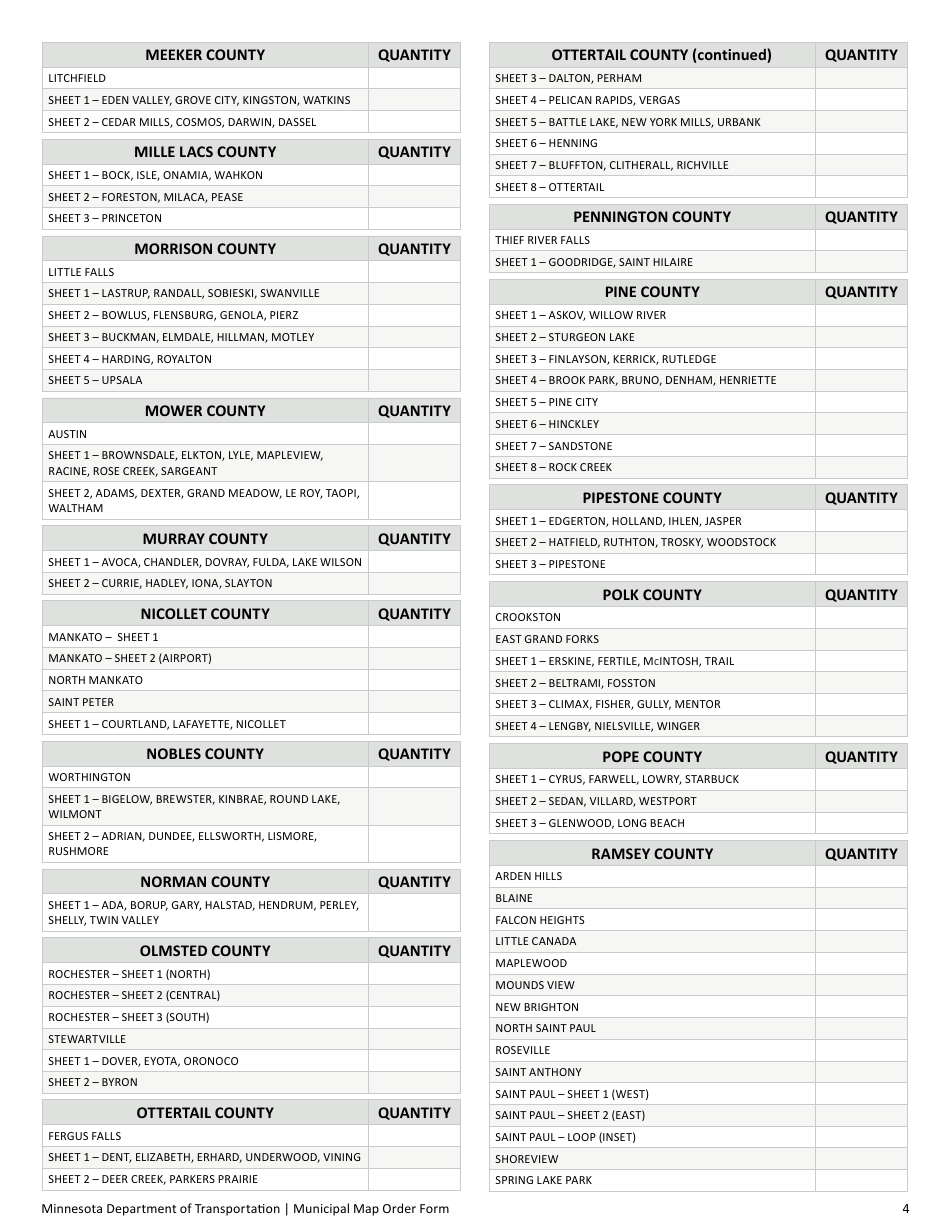 Municipal Map Order Form - Minnesota, Page 4