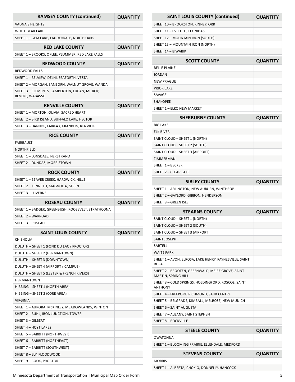 Municipal Map Order Form - Minnesota, Page 5