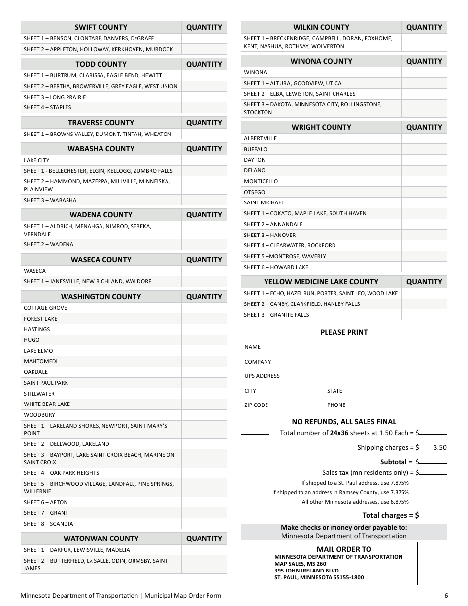 Municipal Map Order Form - Minnesota, Page 6