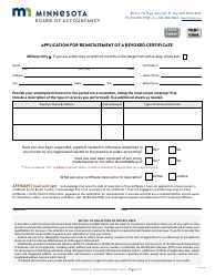 Document preview: Application Form for Reinstatement of a Revoked Certificate - Minnesota