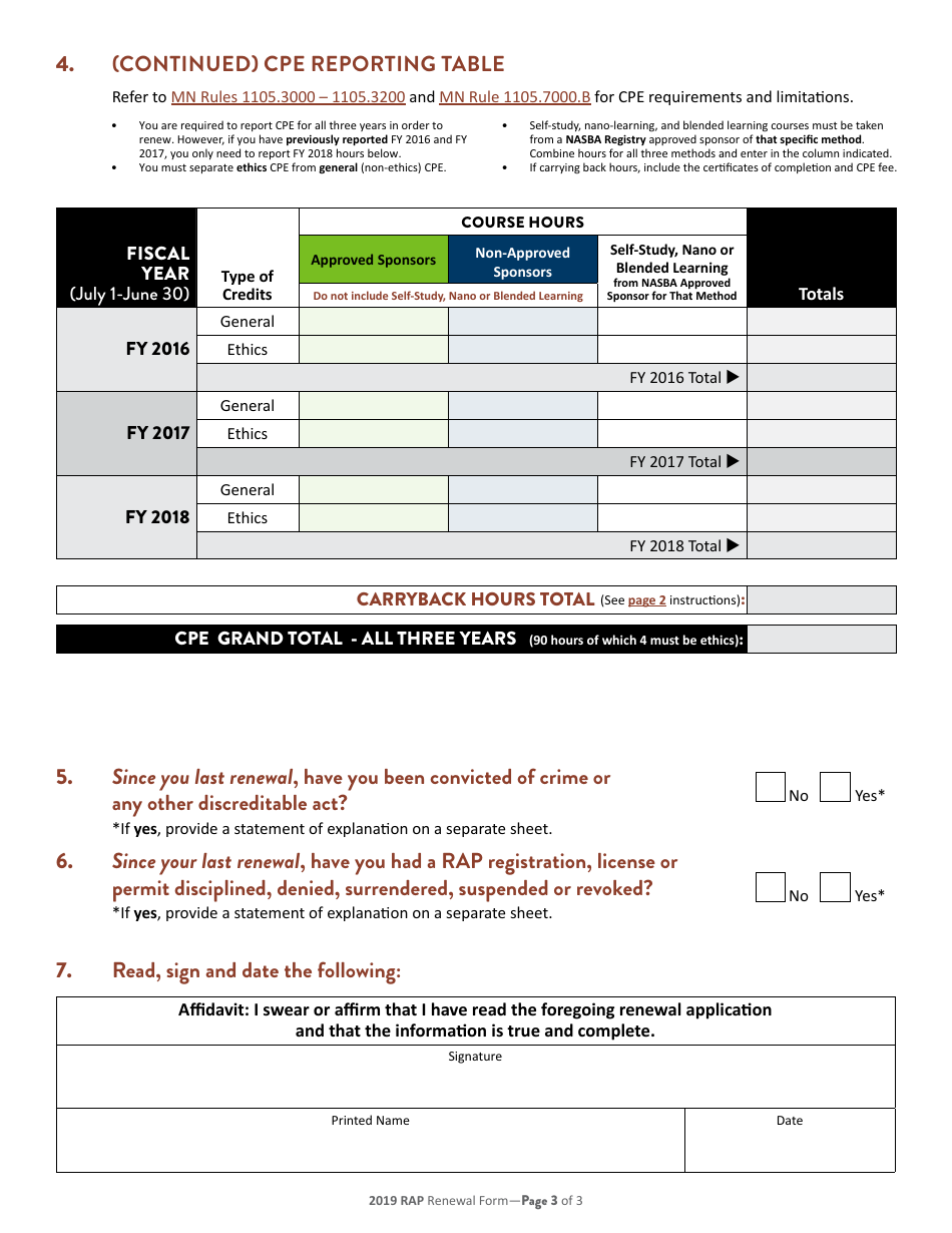 Individual Rap Registration Renewal Form - Minnesota, Page 3