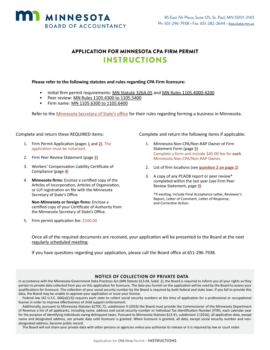 Application for Minnesota CPA Firm Permit - Minnesota, Page 1
