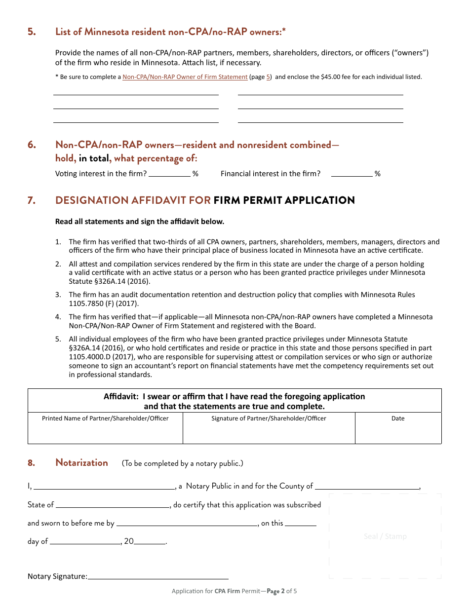 Application for Minnesota CPA Firm Permit - Minnesota, Page 3