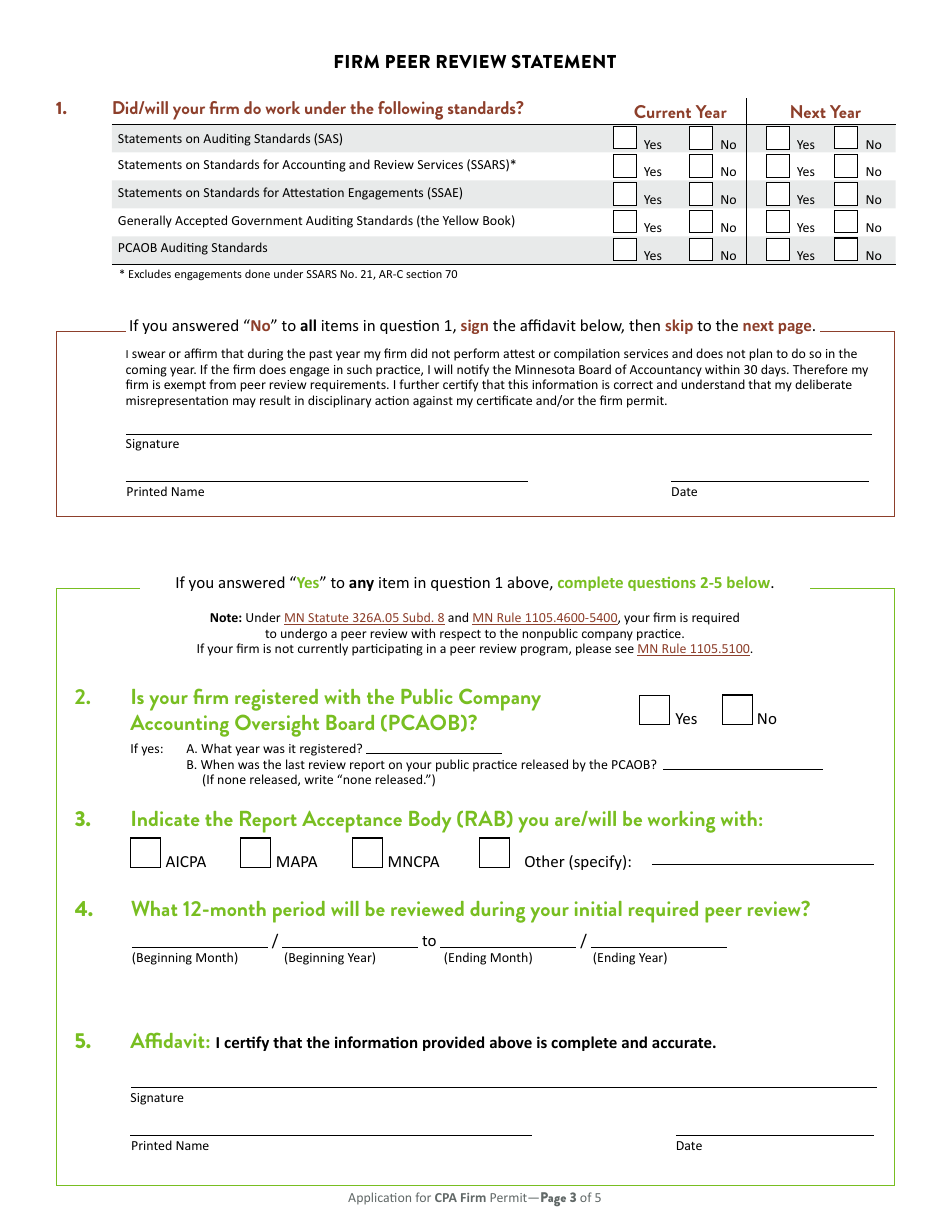 Application for Minnesota CPA Firm Permit - Minnesota, Page 4