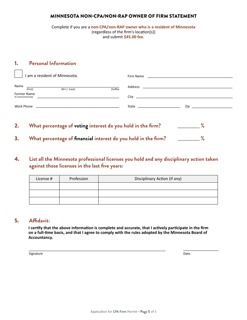 Application for Minnesota CPA Firm Permit - Minnesota, Page 6