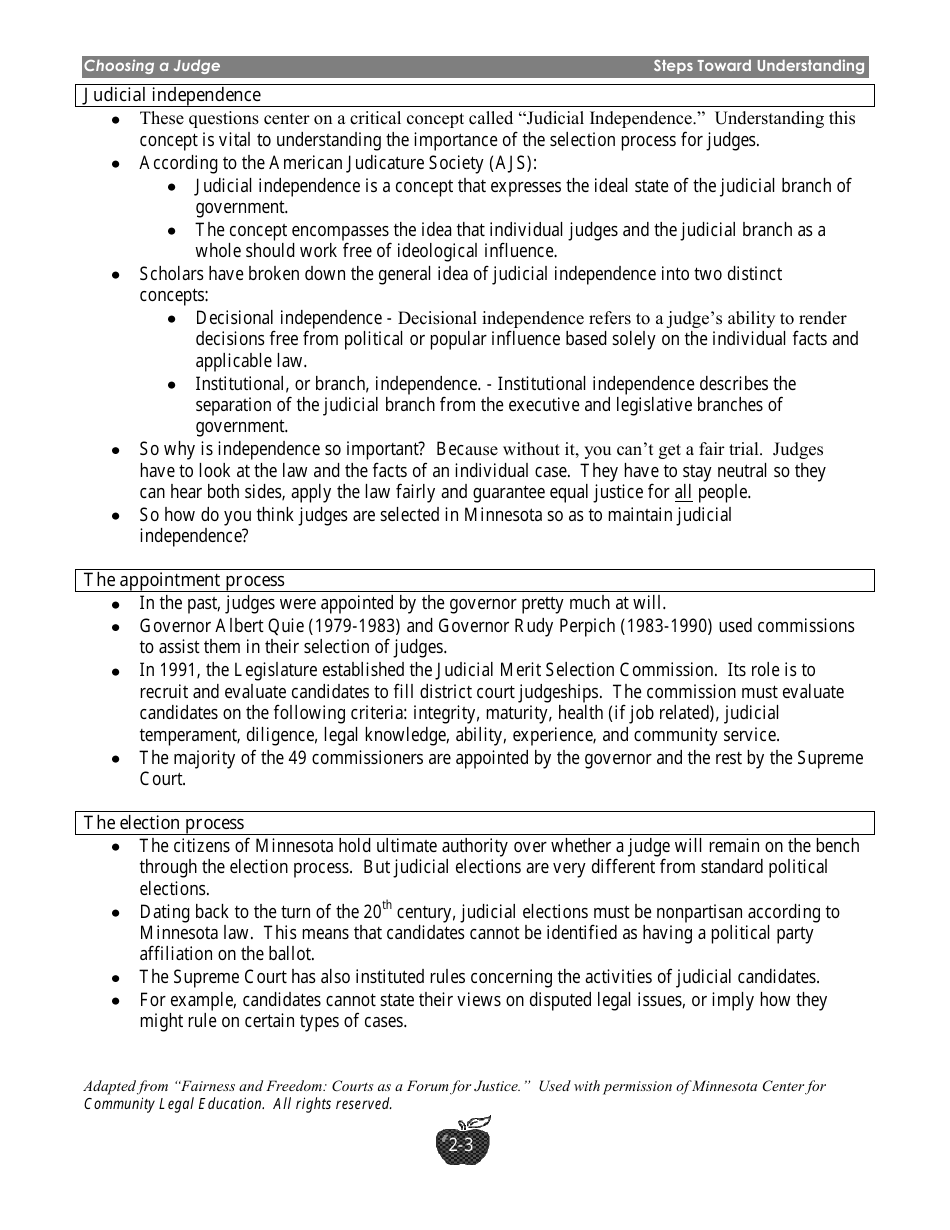 Choosing a Judge Lesson Plan - Grades 7-12 - Minnesota, Page 3