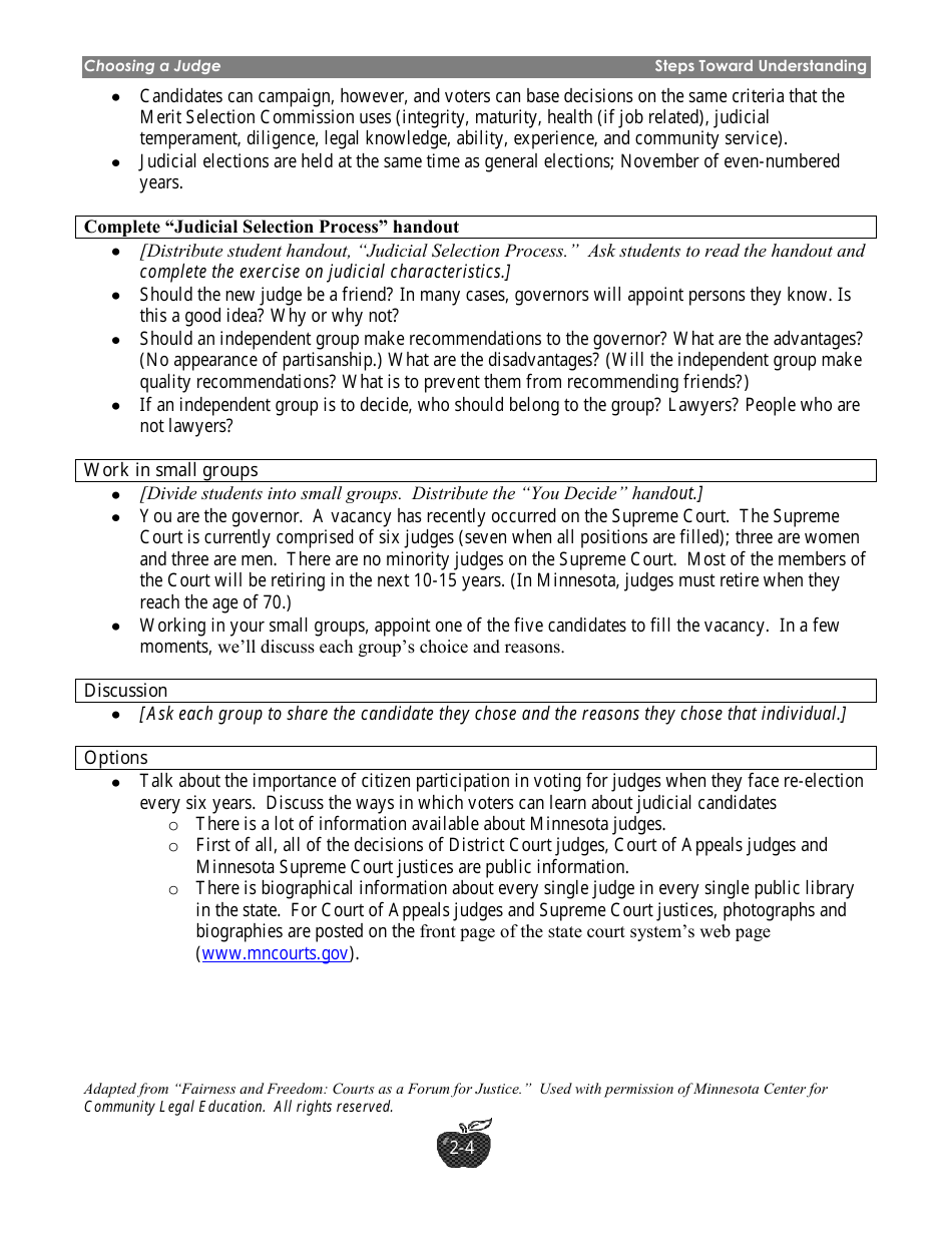 Choosing a Judge Lesson Plan - Grades 7-12 - Minnesota, Page 4