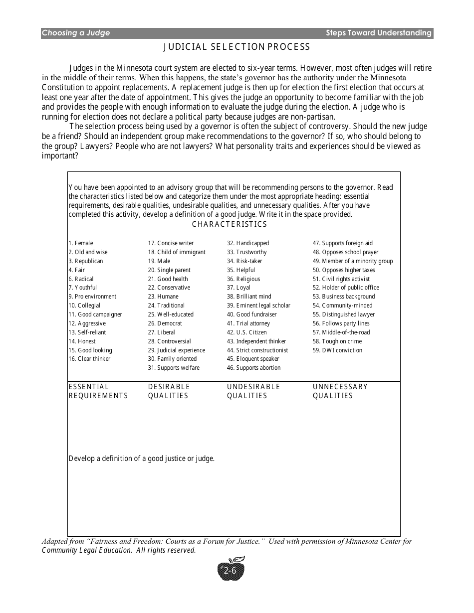 Choosing a Judge Lesson Plan - Grades 7-12 - Minnesota, Page 6