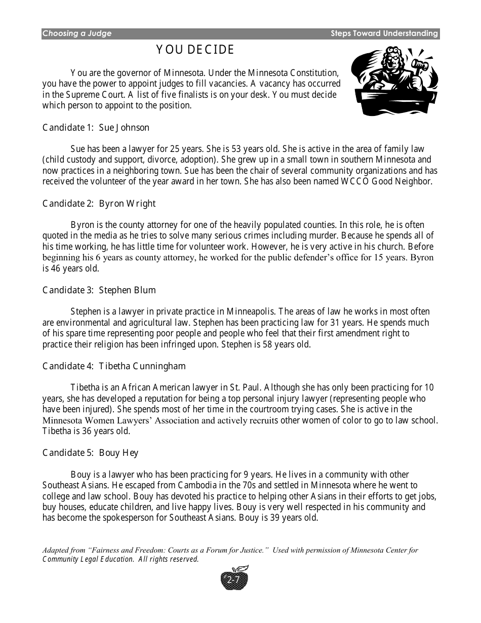Choosing a Judge Lesson Plan - Grades 7-12 - Minnesota, Page 7