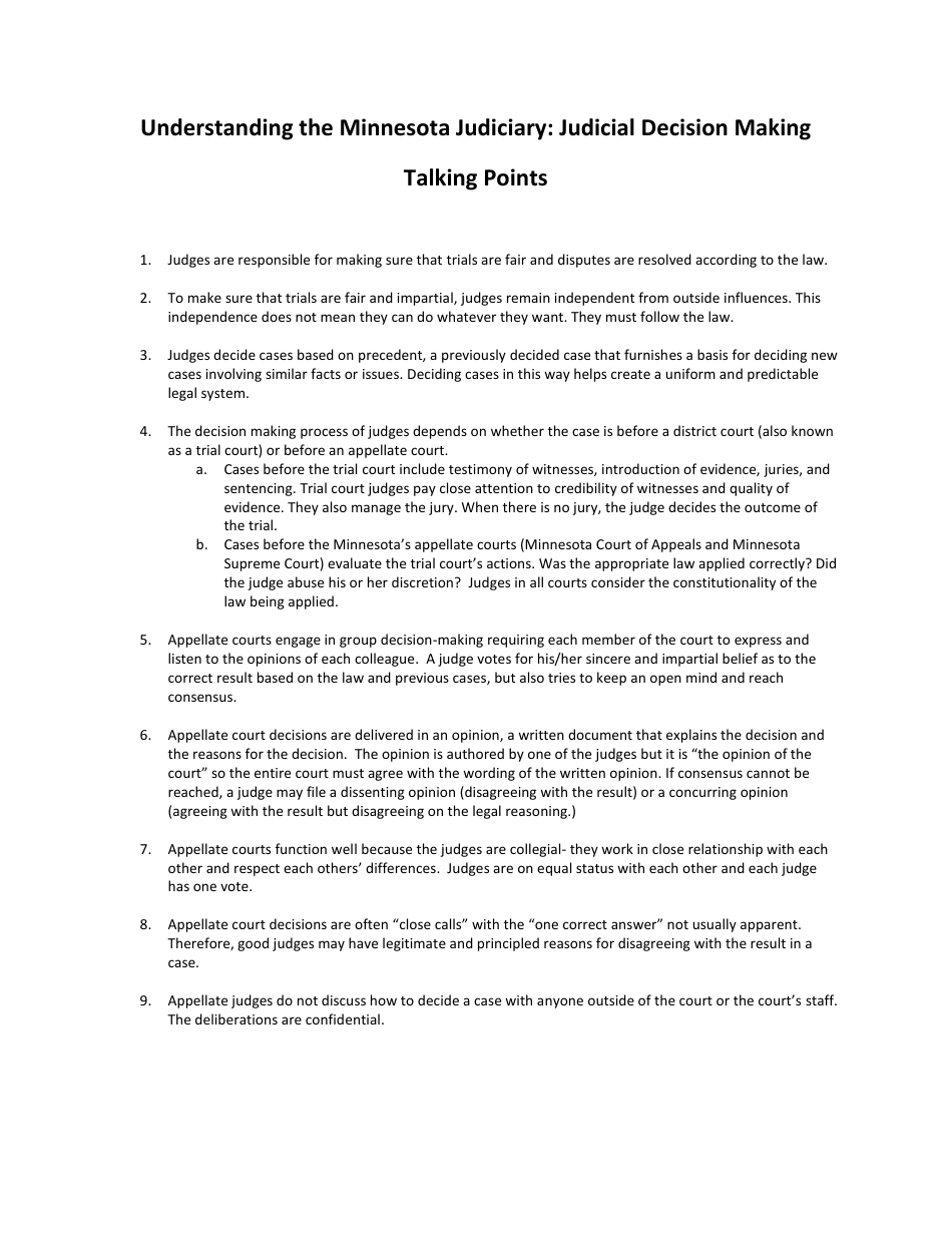 Understanding the Minnesota Judiciary: Judicial Decision Making Lesson Plan - Grades 9-12 - Minnesota, Page 6