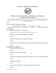 Formulario SCAO-CIP27 Formulario De La Opinion De Las Personas Que Requieren Los Servicios De Interprete - Minnesota (Spanish)