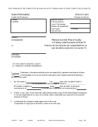 Document preview: Form CRM101 Petition to Enter Plea of Guilty in Felony Case Pursuant to Rule 15 - Minnesota (English/Spanish)