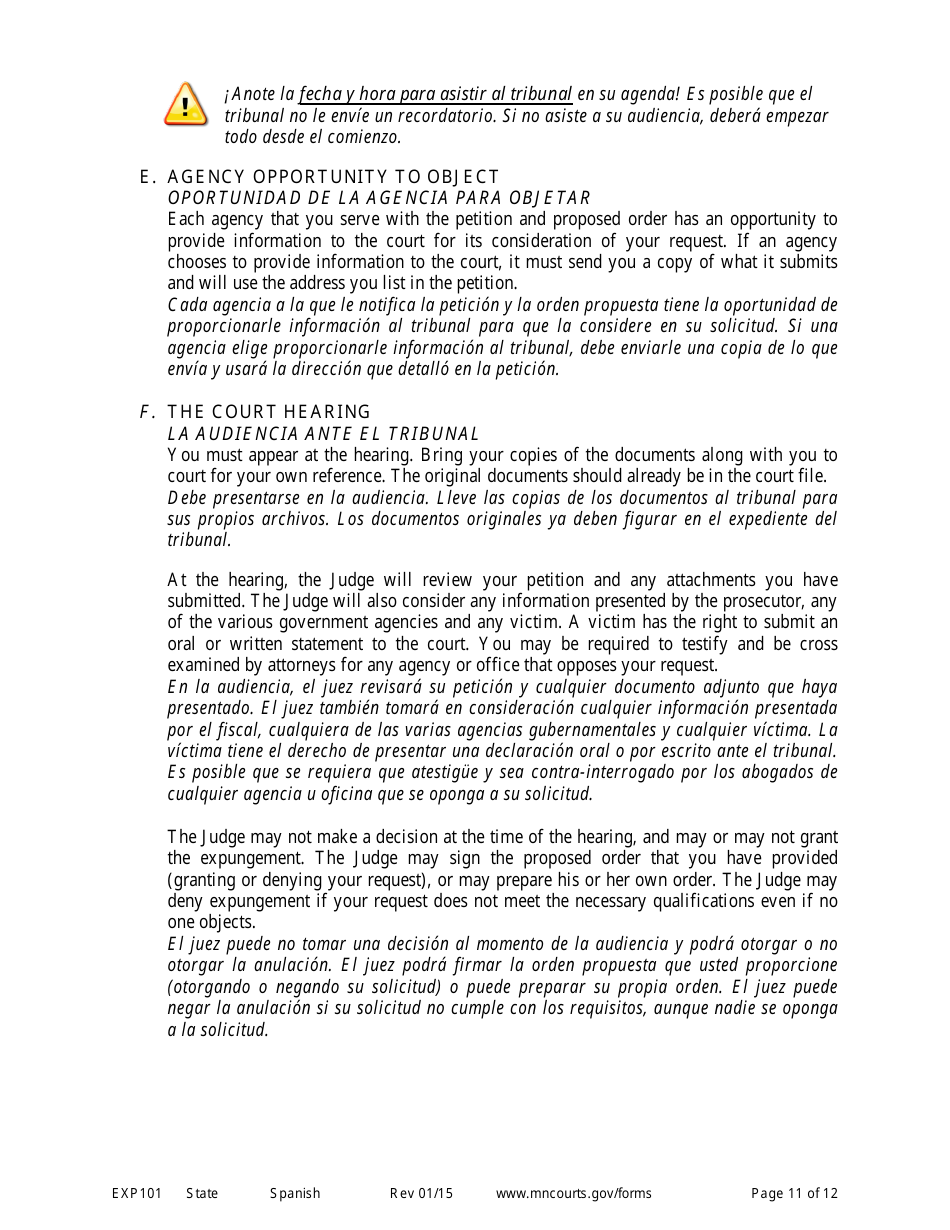 Form EXP101 Petitioners Instructions for Expungement (Sealing) of Criminal Records - Minnesota (English / Spanish), Page 11