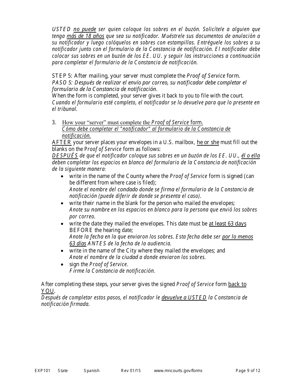 Form EXP101 Petitioners Instructions for Expungement (Sealing) of Criminal Records - Minnesota (English / Spanish), Page 9