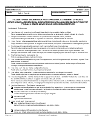 Document preview: Derechos Del Acusado En La Comparecencia Inicial En Casos De Delito Mayor (Felony) Y Delito Menor Grave (Gross Misdemeanor) - Minnesota (English/Spanish)