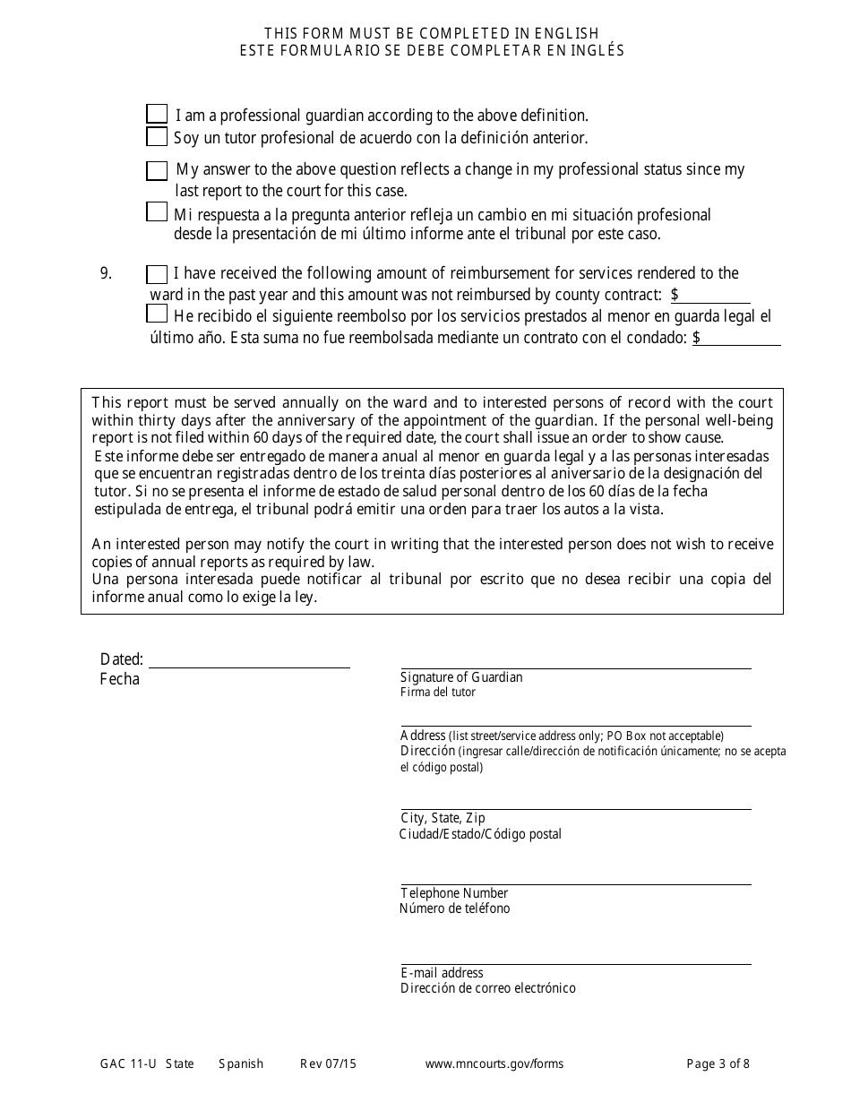Form GAC11-U Personal Well-Being Report - Minnesota (English / Spanish), Page 3