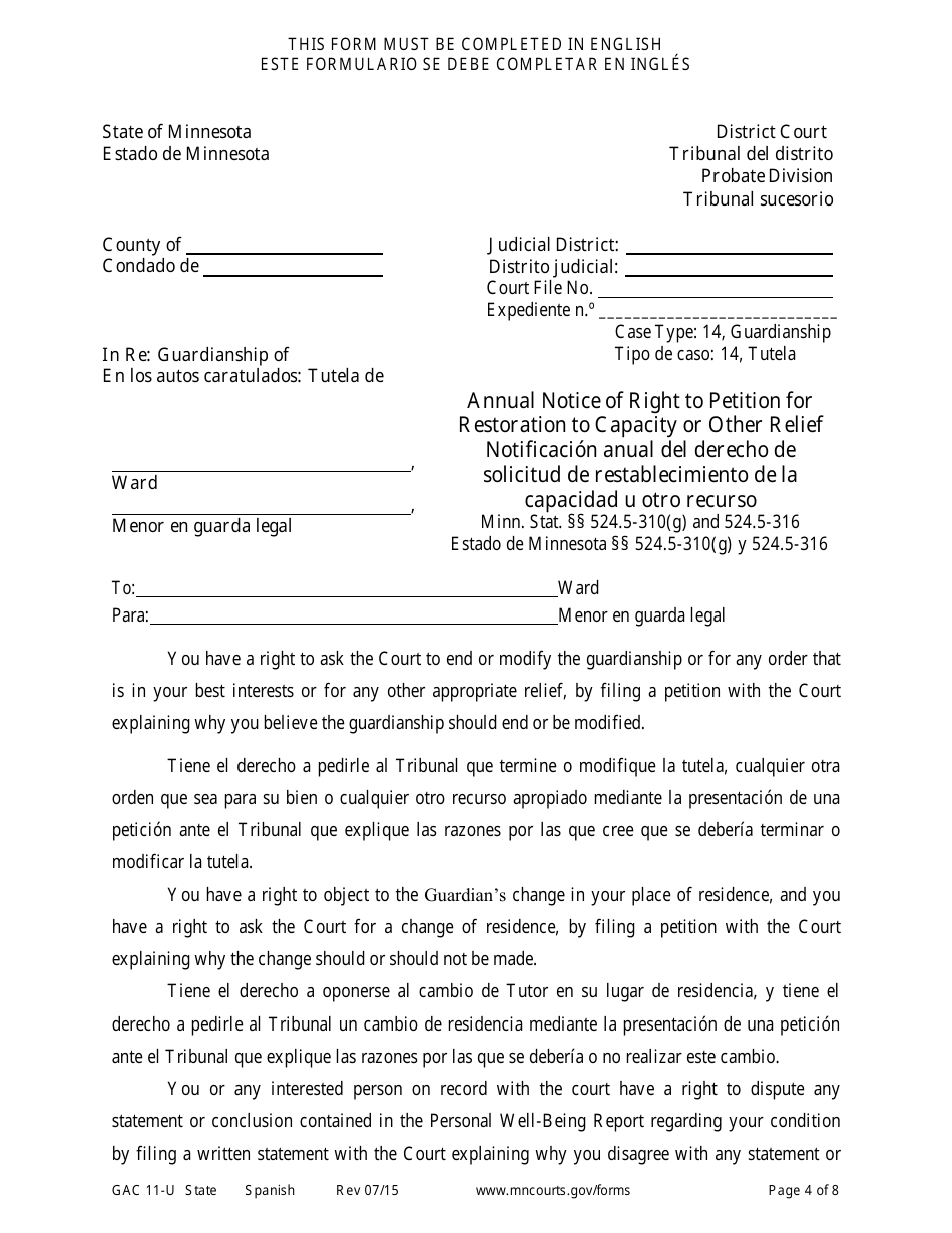 Form GAC11-U Personal Well-Being Report - Minnesota (English / Spanish), Page 4