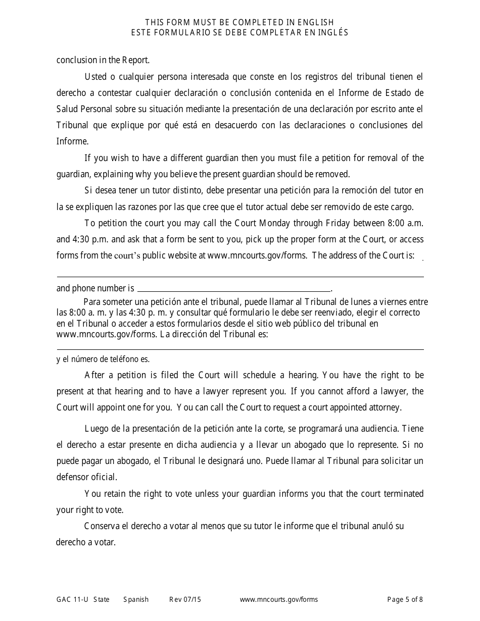 Form GAC11-U Personal Well-Being Report - Minnesota (English / Spanish), Page 5